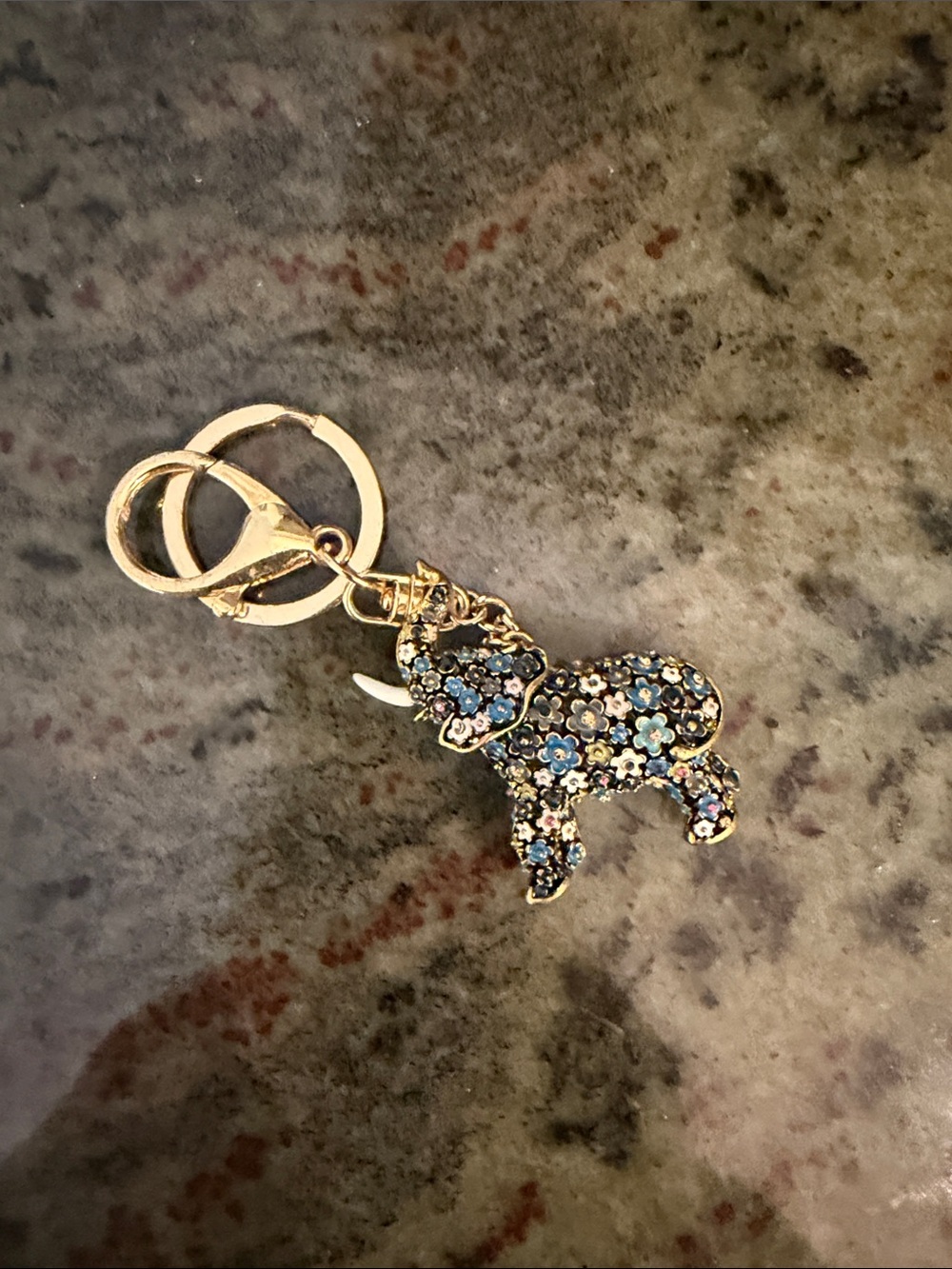 Gold-Tone Floral Elephant Keychain - Blue Multicolor Accent